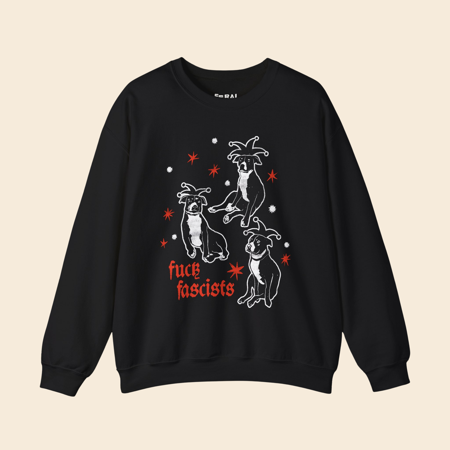 Fuck Fascists Pit Bull Jester | Unisex Crewneck