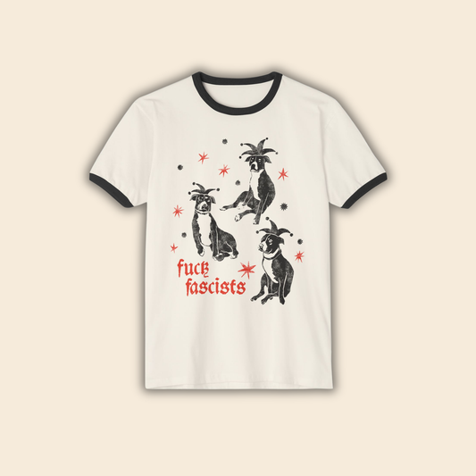 Fuck Fascists Pit Bull Jester  | Unisex Ringer T-Shirt